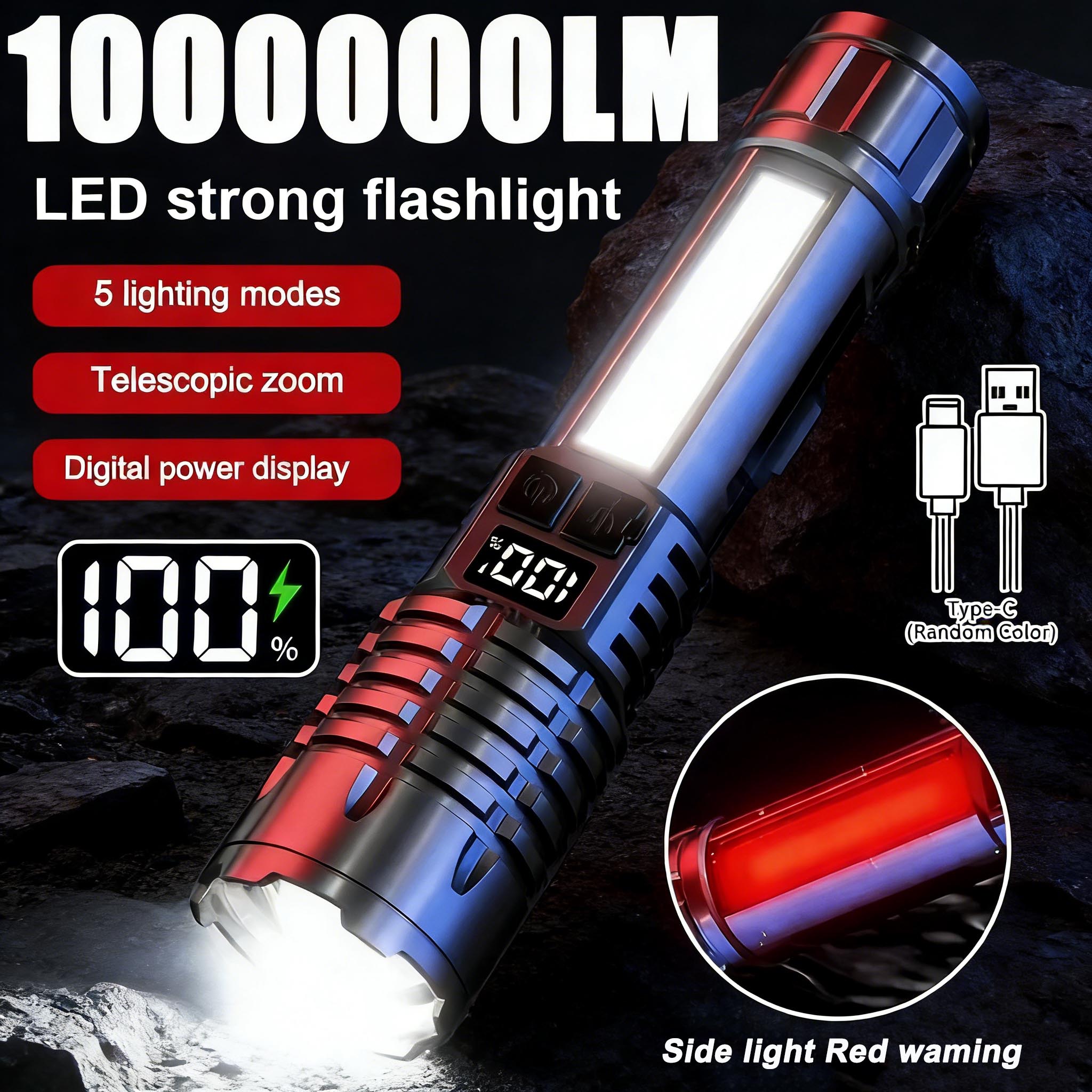 Outdoor Lighting The Range - Hochleistungs-LED-Taschenlampe mit Starkem Licht, Zoomfunktion, USB-Aufladbar,