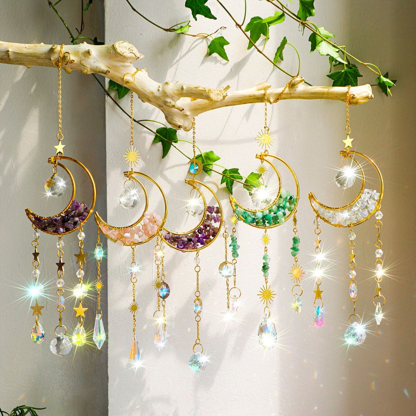 Outdoor Lighting Xmas - Kristall-Sonnenfänger, Mond, Amethyst, Regenbogen-Maker, Hängedekoration, Sonnenfänger,