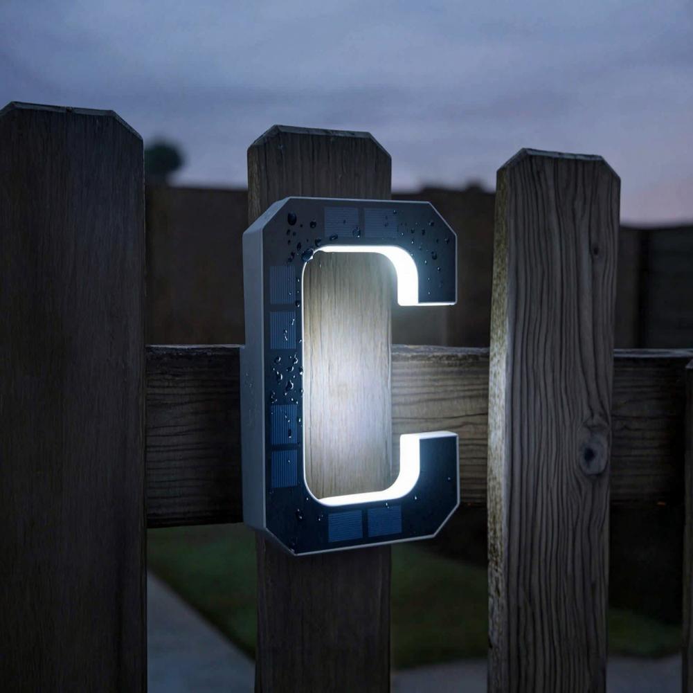 Outdoor Lighting On House - Solarbetriebenes Hausnummernschild, LED-beleuchtete A-D Buchstaben und