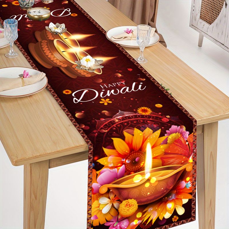 Outdoor Lighting Restaurant - VIKAMA Happy Diwali Tischläufer, Diya-Lampe Sonnenblume,