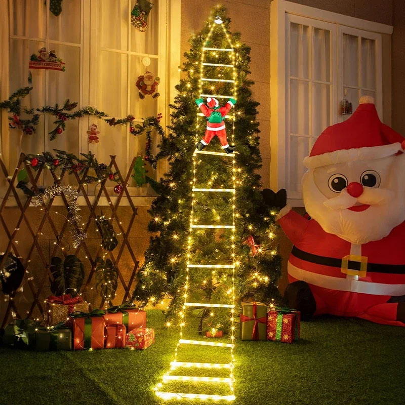 Outdoor Lighting Xmas - LED-Weihnachtsbeleuchtung Dekorative Leiter-Lichterkette mit Weihnachtsmann für