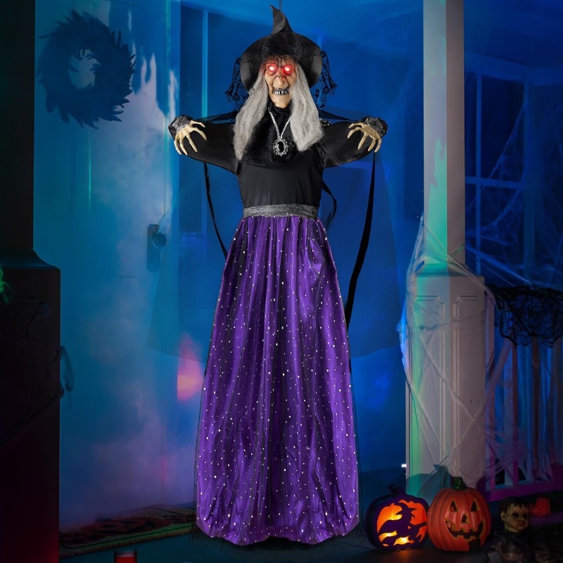 Outdoor Lighting For Front Of House - 47'' Animierte Hexen-Halloween-Dekoration für Innen und