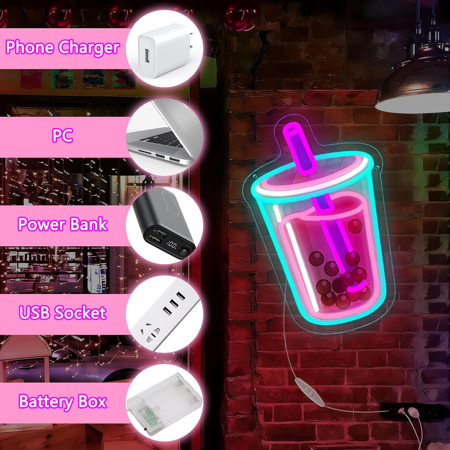 Bubble Tea Neon-Schild, USB-be – Outdoor Lighting Restaurant Bewertung und Preis